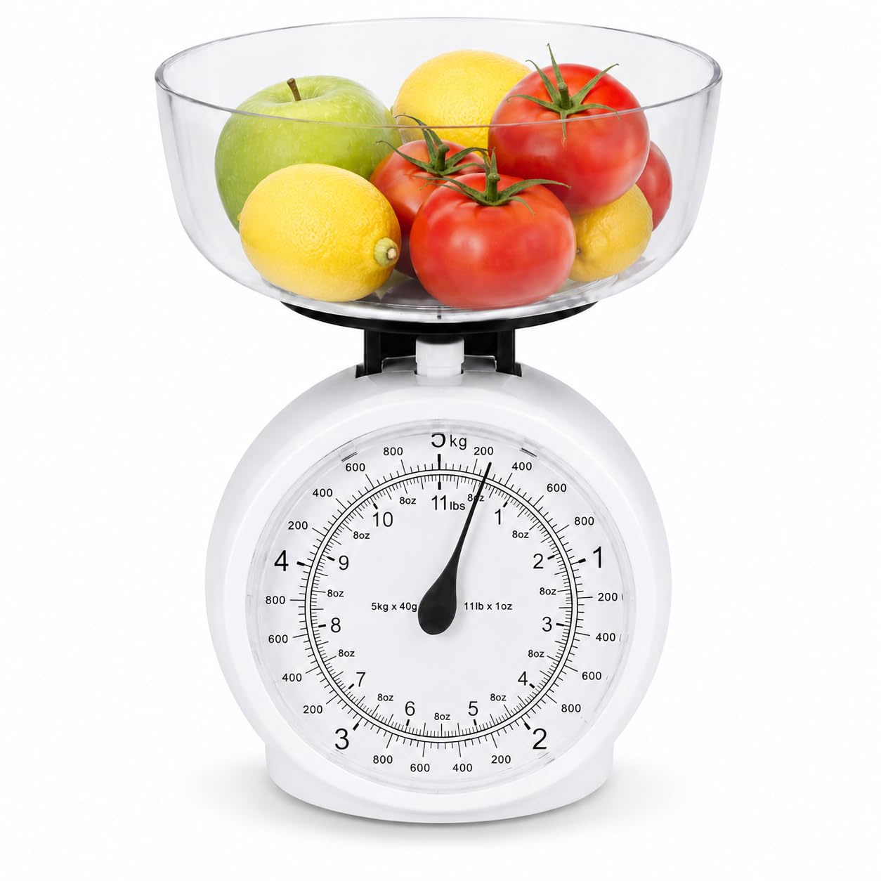 Mechanical Kitchen Scale 5kg / 11lb Capacity Analogue Food & Baking Scale with Detachable Dishwasher-Safe Bowl, No Batteries, Easy-Read Dial,Timeless Design Kitchen Weighing Scale