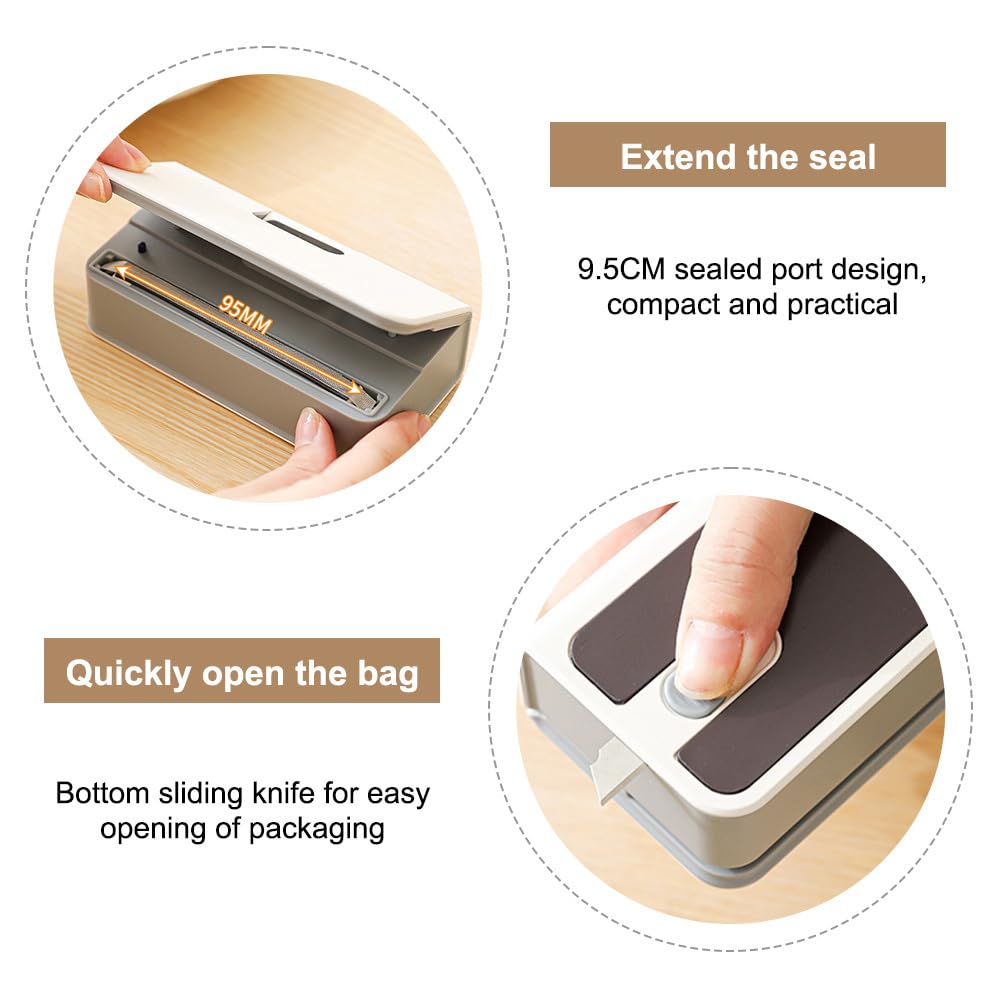 Mini Scelleur, 2 en 1 Scelleuse de Sacs Magnétique avec Cutter Caché, 6 Niveau Chaleur, Machine de Scellage Manuelle pour le Stockage de Collations Sacs en Plastique
