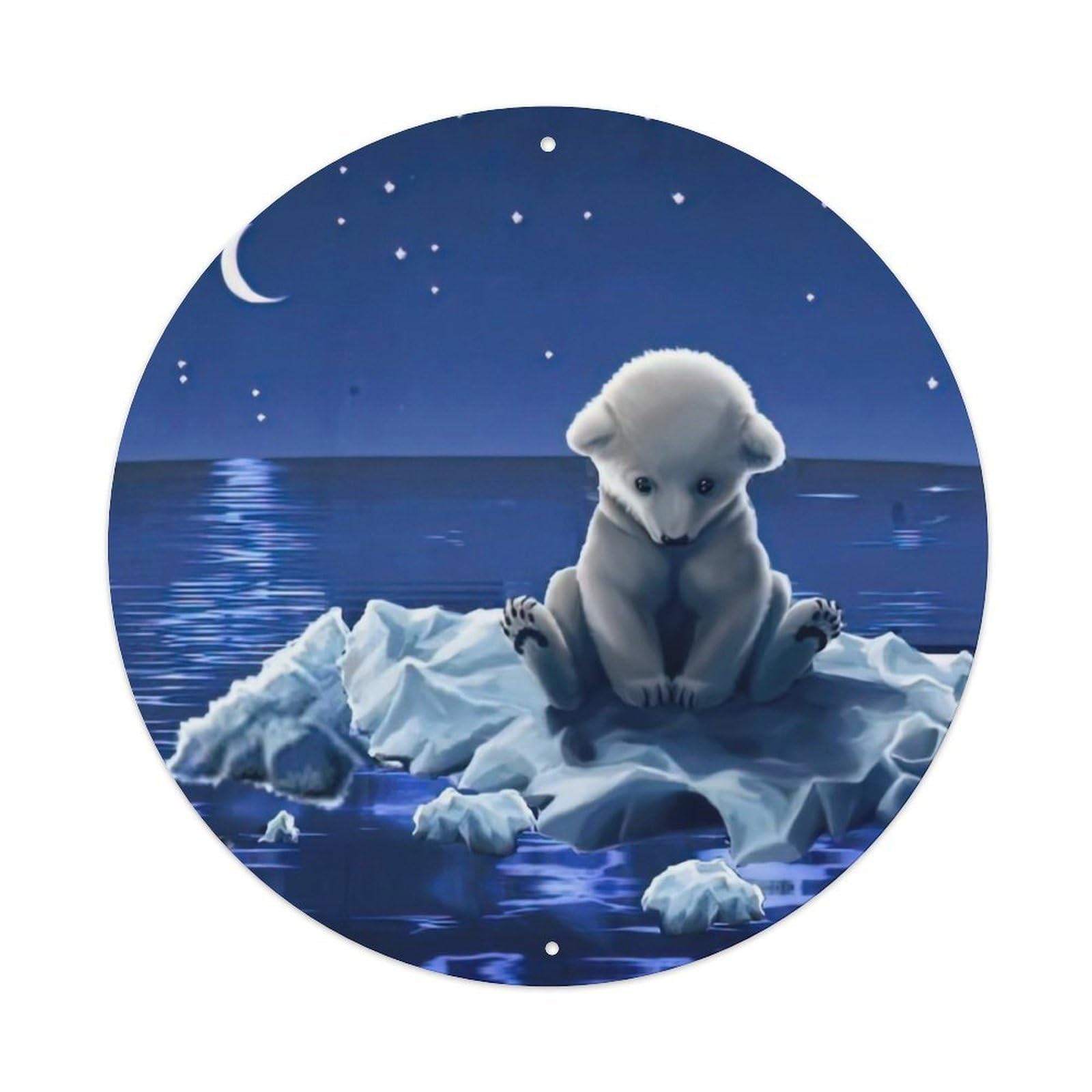 Animal Artwork Lonely Little Polar Bear Vintage Metal Tin Sign Plaque Wall Decor for Cafe, Club Bar, Office, Garden Metal Poster 8x8Inch