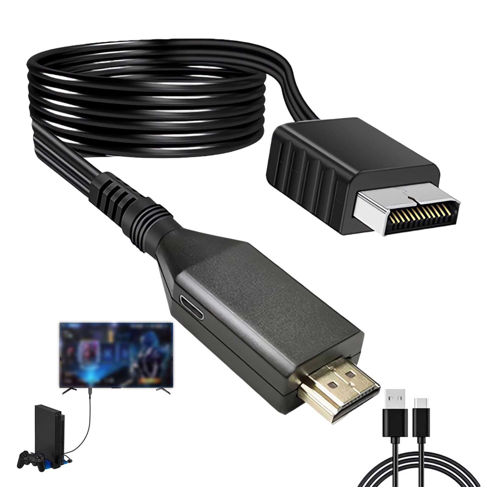 Heyung PS2 to HDMI Converter Cable,Compatible with PS2/PS1 to HDMI Video Audio Adapter,Multifunctional H DTV 720P/1080P Monitor Projector Plug for PS1/PS2 Game Consoles,Projector,Monitor