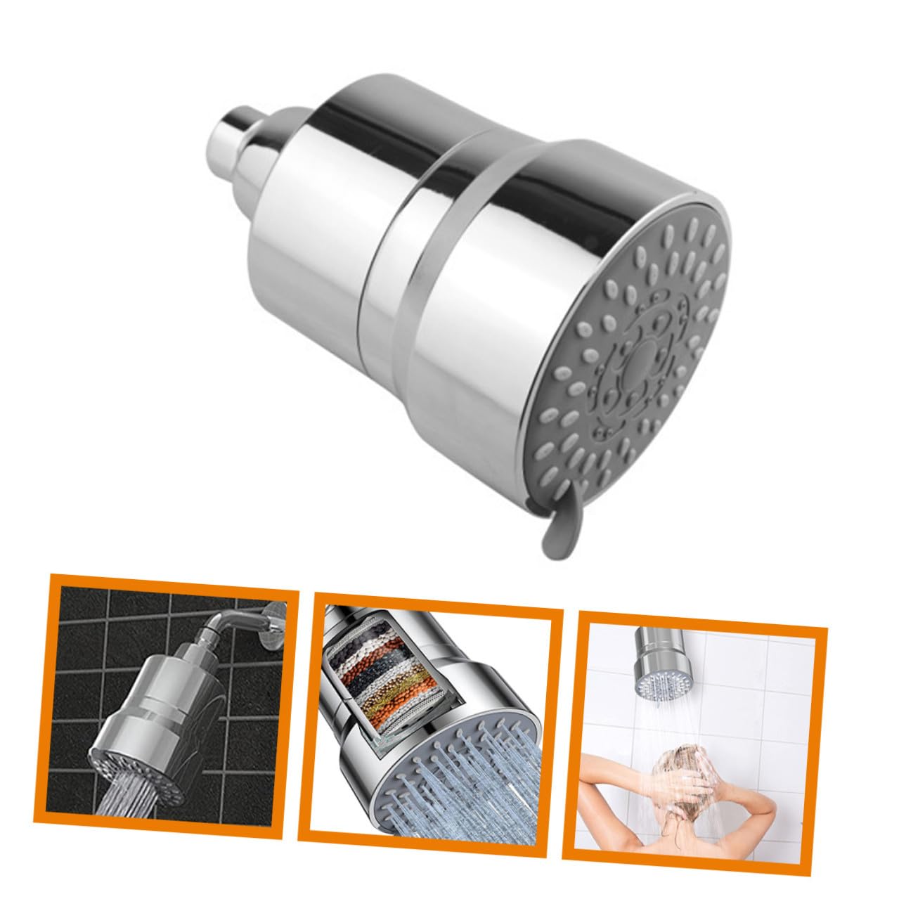Duschkopf Wasserfilter mit Verstellbarem Winkel, Silber, Abs und Metall