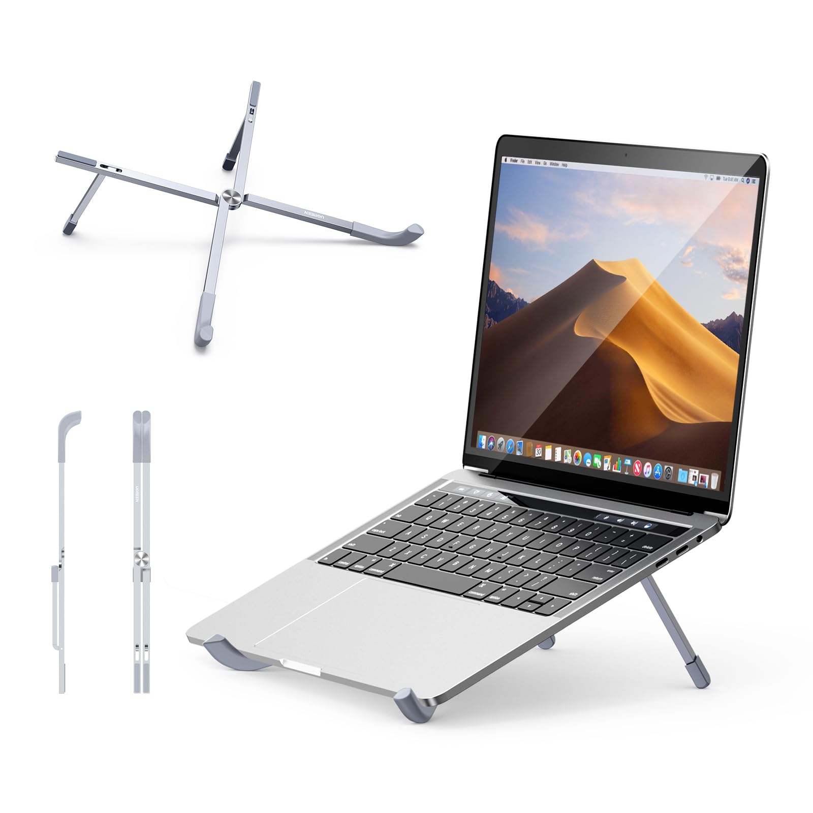 UGREEN Portable Laptop Stand for Desk, Foldable Adjustable Laptop Holder Eye-Level Ergonomic Lightweight Notebook Stand Compact Universal Fit for MacBook Air Pro, HP, Lenovo Samsung 11-17" Gray