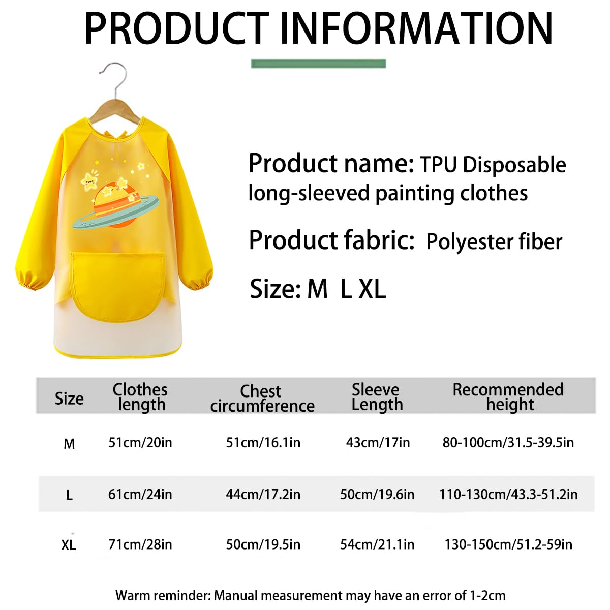 LXOrdora Kids Art Apron Waterproof Smock Long Sleeved Planet M, Fit Height 80-100cm - Image 4