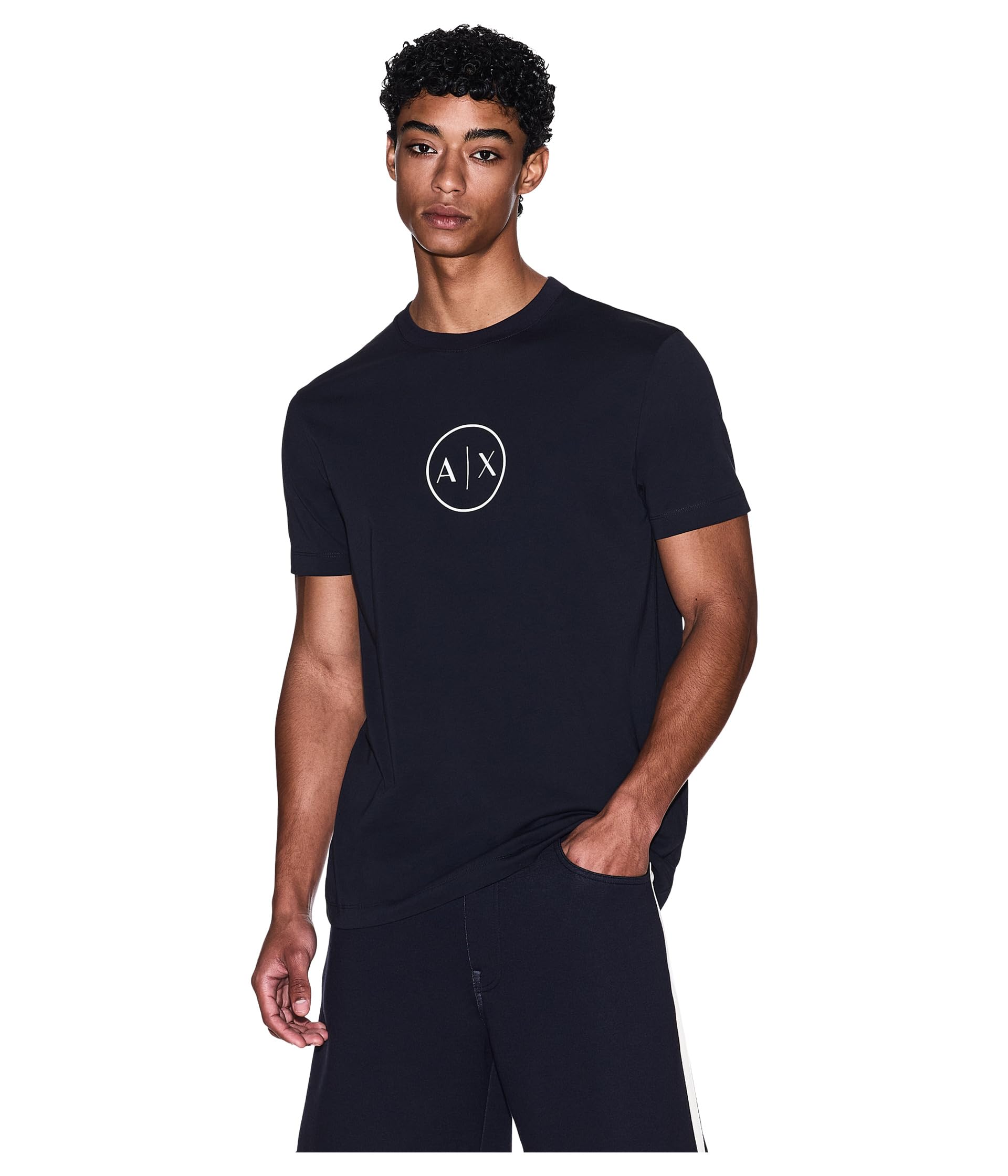 Armani Exchange Men's Circle Logo Tee T-Shirt, deep Navy, M