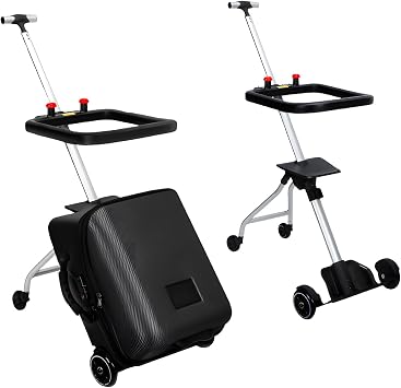 Childrens Ride-On Suitcase,20" Kids Ride-On luggage with Child Seat,Detachable 2-in-1 Case & Baby Stroller, Travel Student Trolley Boarding Toy Box,Black
