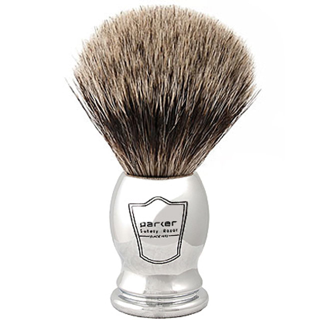 Parker Safety Razor 100% pura setole di tasso pennello da barba (manico cromato) e supporto per pennello da barba gratuito