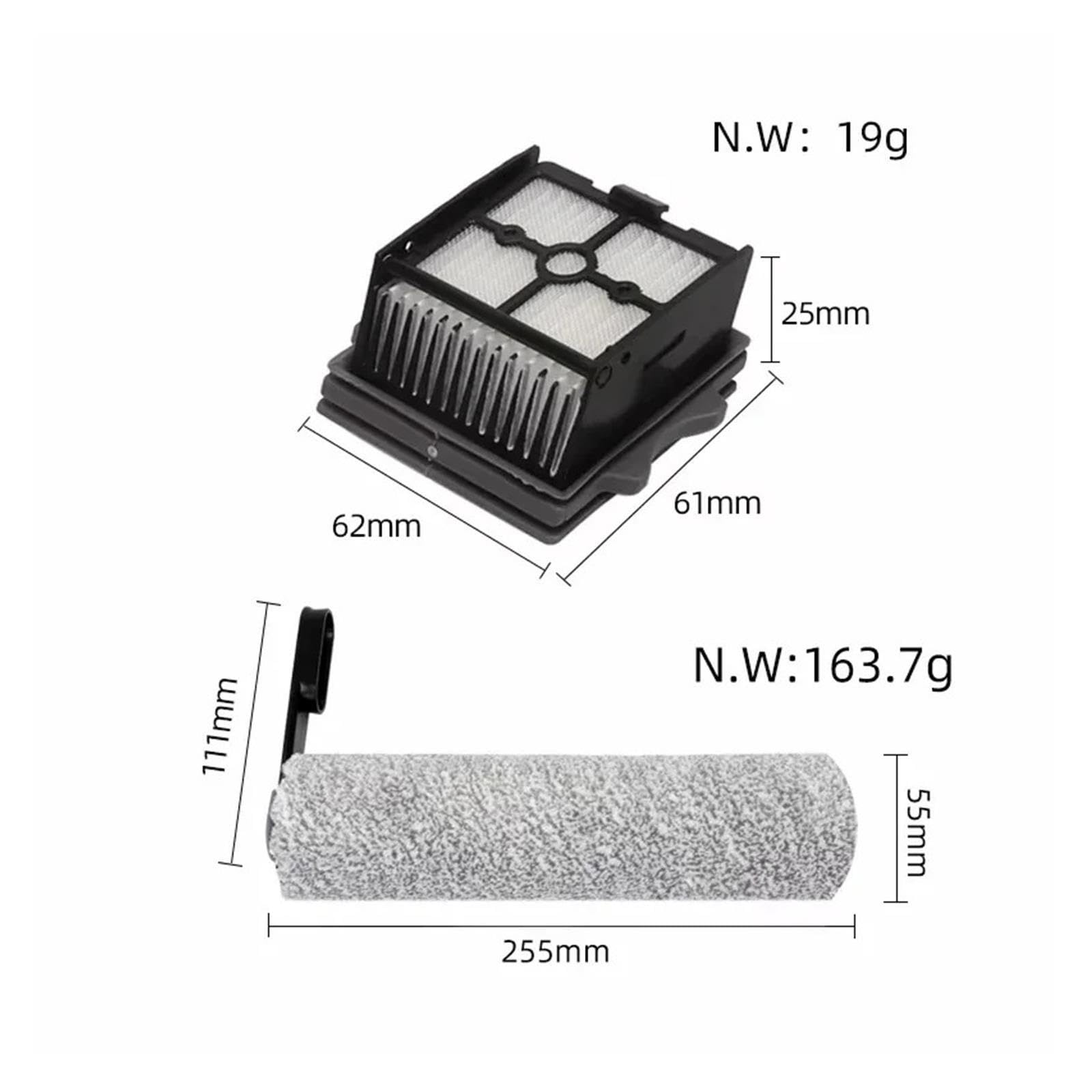 Accesorios de filtro de cepillo de rodillo consumible for aspiradora en seco y húmedo, compatibles con Tineco, Floor One Switch S6/Stretch S6/S7 Stretch Ultra(3pcs)