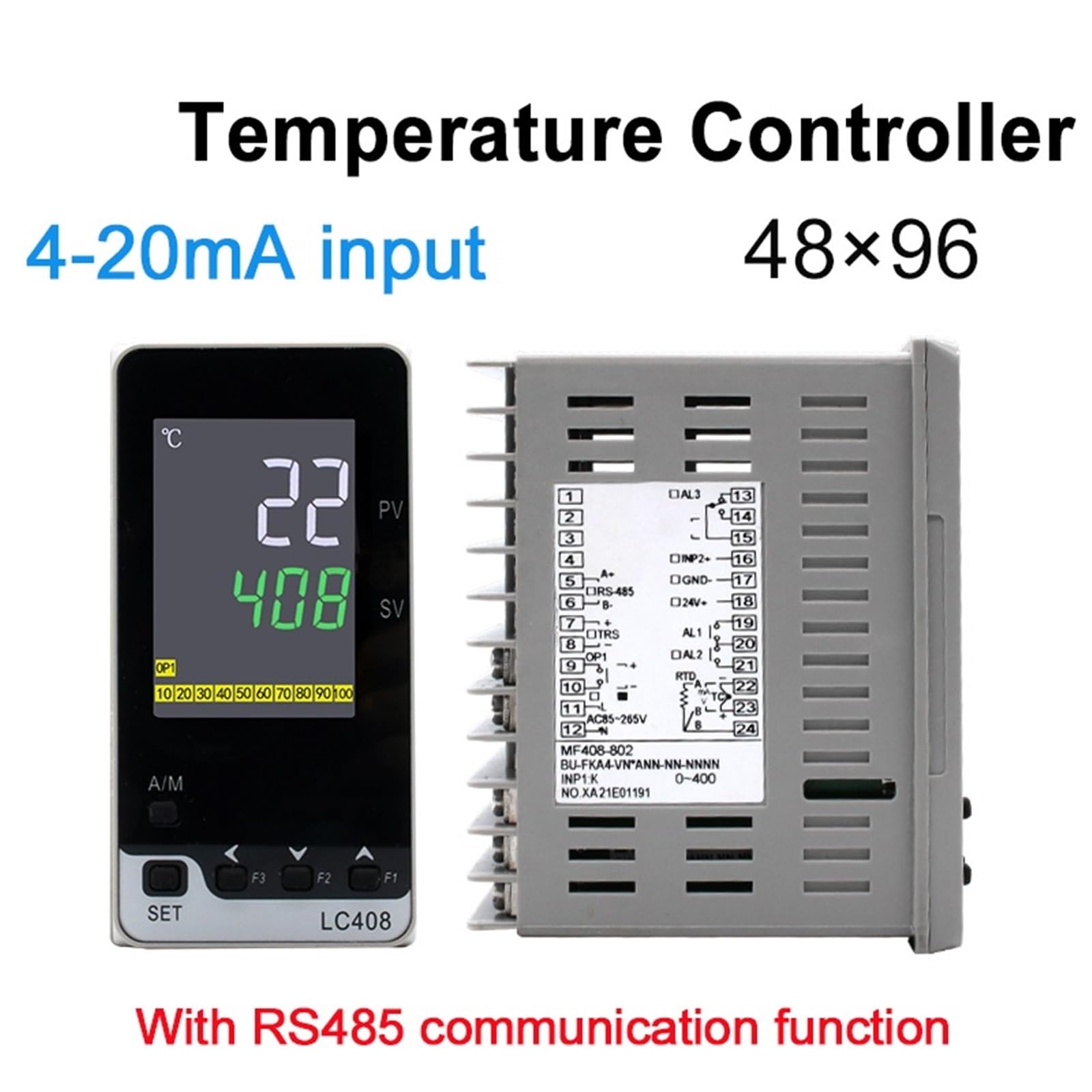 Régulateur de température PID, 1 pièce, entrée analogique 4-20mA, relais SSR 4-20mA, sortie 0-10V, LCD numérique 48x96mm, LC408(RELAY Out 2Alarms)