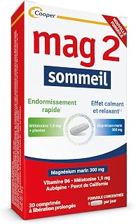 MAG 2 – Sommeil - Magnésium marin 300mg, mélatonine 1,9mg et extraits de plantes -Endormissement rapide, effet calmant et relaxant - Complément alimentaire - Programme de 15 à 30 jours - 30 comprimés