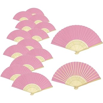 Woohome Pack of 15 Foldable Hand Fans for DIY Dance Cooling Tools and Promotions Pink