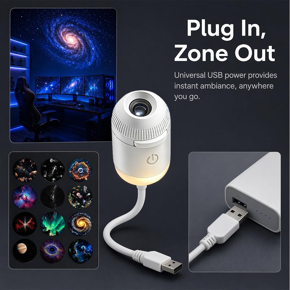 Proiettore di luce notturna olografica HD Smart Dynamic con 12 dischi di proiezione, 360° proiettore di stelle HD Plug and Play, proiettore stellare galassia regolabile