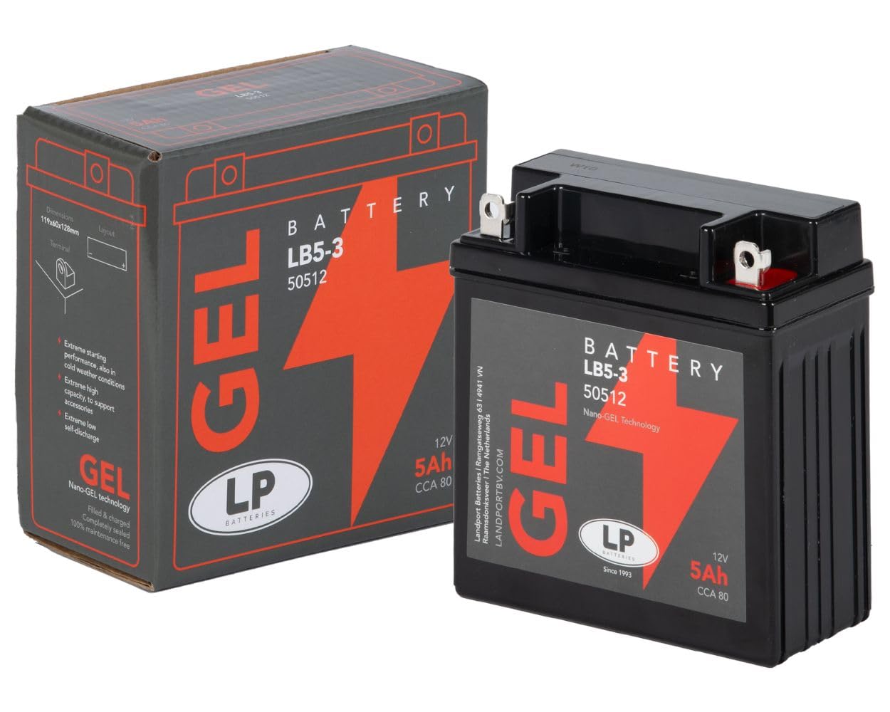 LANDPORT Batterie LB5-3 Gel 12V 5Ah kompatibel für Simson, Yamaha RD 350, Malaguti F15 – Premium Gel-Motorradbatterie