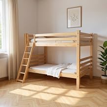HomeRoots 548311 73 x 88 x 86 in. Natural Queen Size Over Solid Wood Bunk Bed