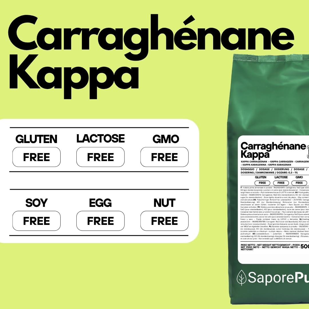 SaporePuro Carraghénane Kappa en Poudre 500 g – Sans Gluten – Gélifiant et Stabilisant pour Préparations Salées, Viandes, Gelées et Desserts