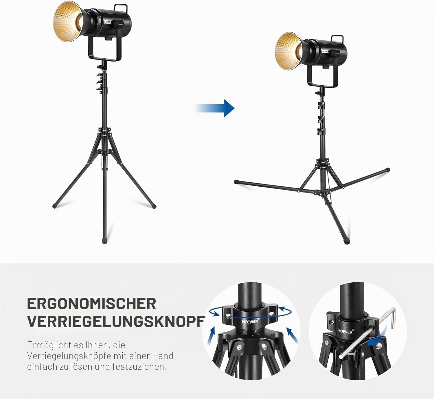 Neewer Stativ aus Metall mit umkehrbaren Beinen 180° und Tasche, 178 cm, tragbares Stativ mit Schraube 1/4 Zoll 5/8 Zoll für Innen- und Außenfotografie Speedlite Strobo Ring Light Softbox, ST178R