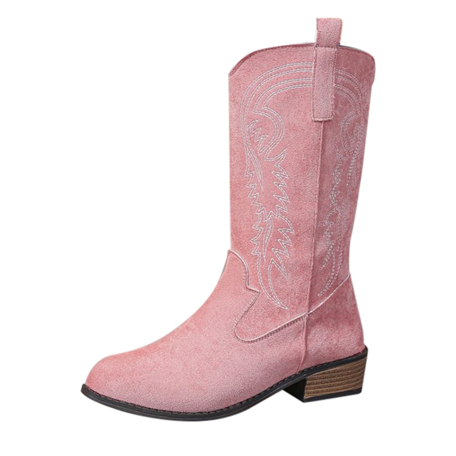 Botines para mujer, estilo vaquero, botas occidentales bordados