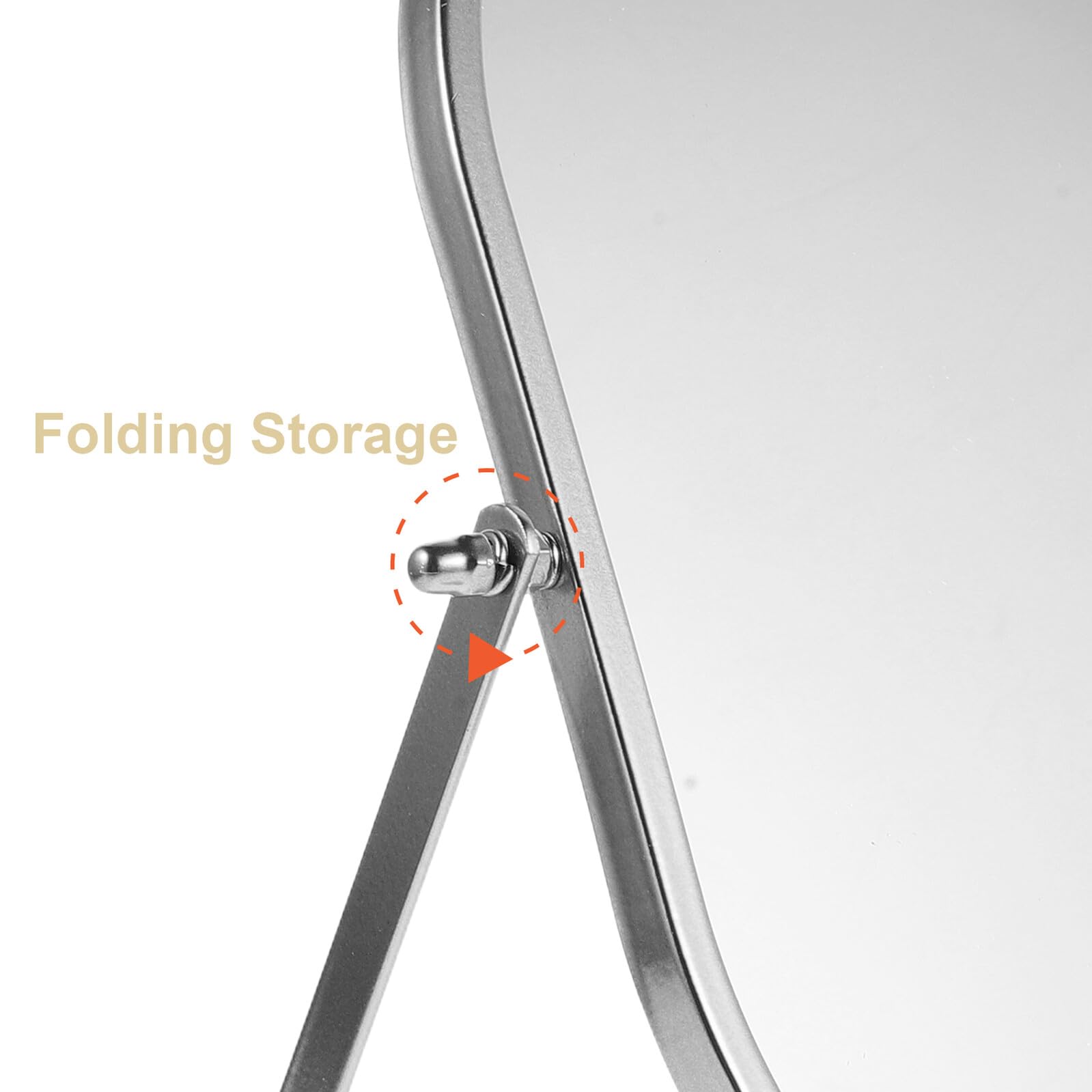 Espejo de Maquillaje Plegable de Escritorio Plateado Grande, Espejo Portátil para Tocador y Dormitorio Base Estable y Ángulo Ajustable, Adecuado para Viaje y Cuidado Personal