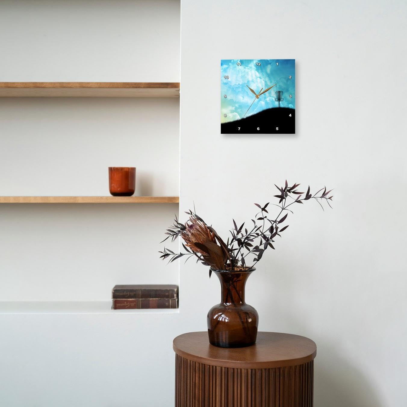 3dRose Basket on A Hill - Silhouette of a Frisbee Disc Golf Basket with Chain on Colorful Hill - Wall Clock, 15 by 15-Inch (DPP_120327_3)