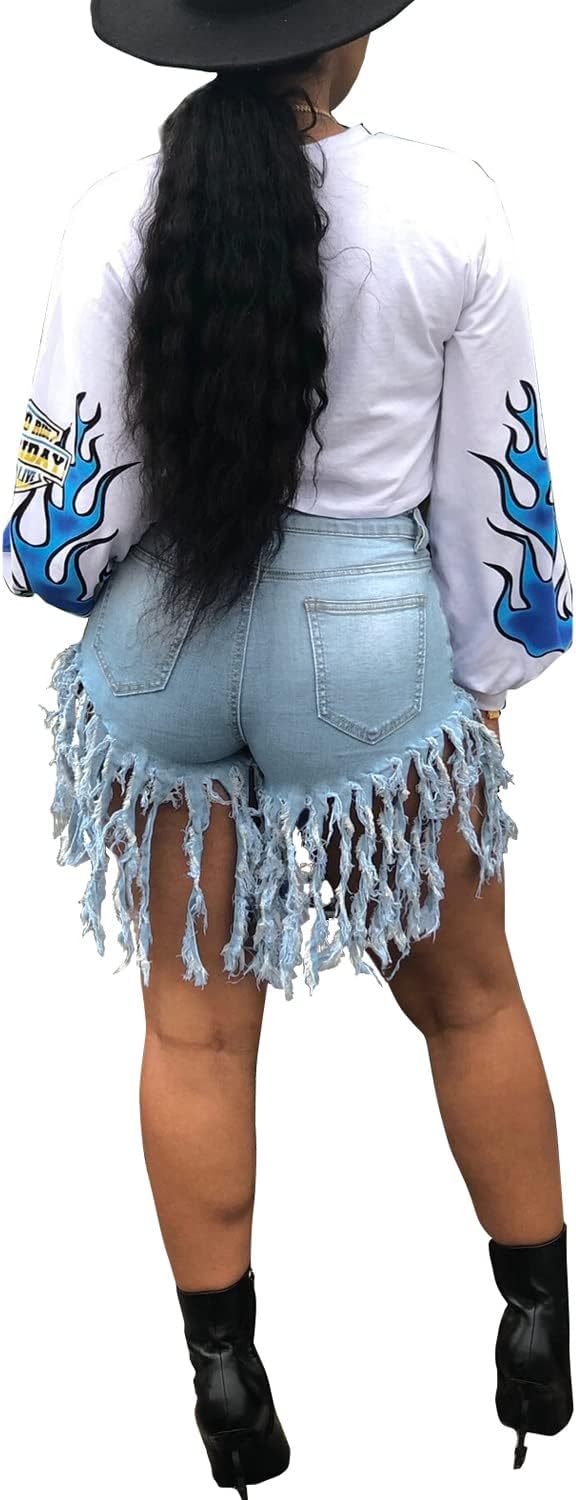 LaiyiVic Women's Denim Shorts High Waisted Frayed Raw Hem Ripped Short Jeans - Image 2