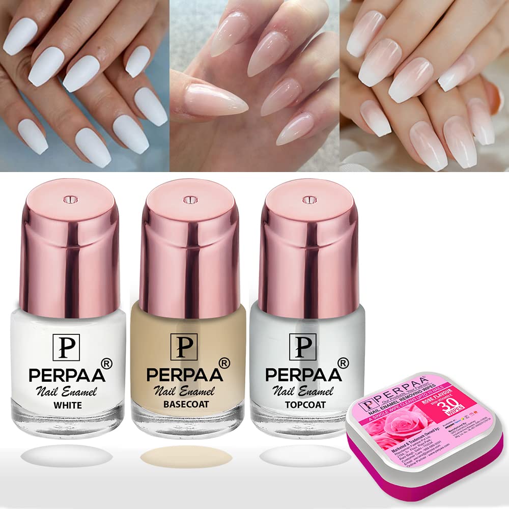 PERPAA® Super Stay Quick-drying, Long-Lasting Gel Based Nail Care Combo of Base Coat,Top Coat & White Nail Polish(7.5ml Each) With FREE Nail Wipes-image-29