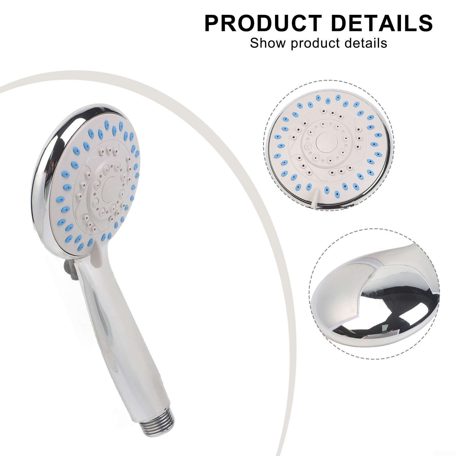 Soffione doccia ad alta pressione con 5 modalità di spruzzo, grande soffione rotondo, risparmio idrico e facile da pulire, ABS cromato, G1/2 pollici, misura standard per bagno