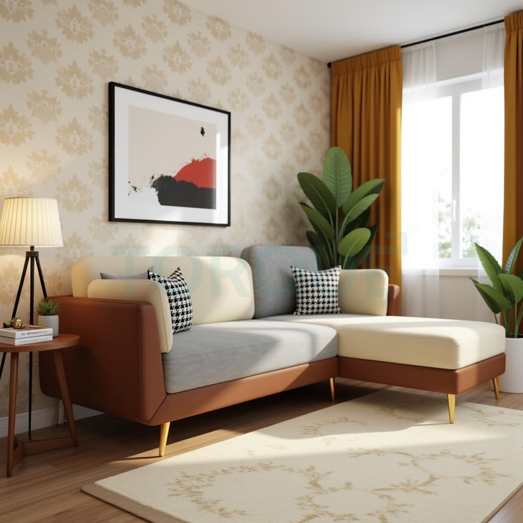 Torque Brave L Shape Sofa 4 Seater for Living Room Brown-Beige RHS | L Shaped 4 Seater Sofa Lounger | Premium Velvet Fabric Sofa Set Couch for Guest Room-image-32