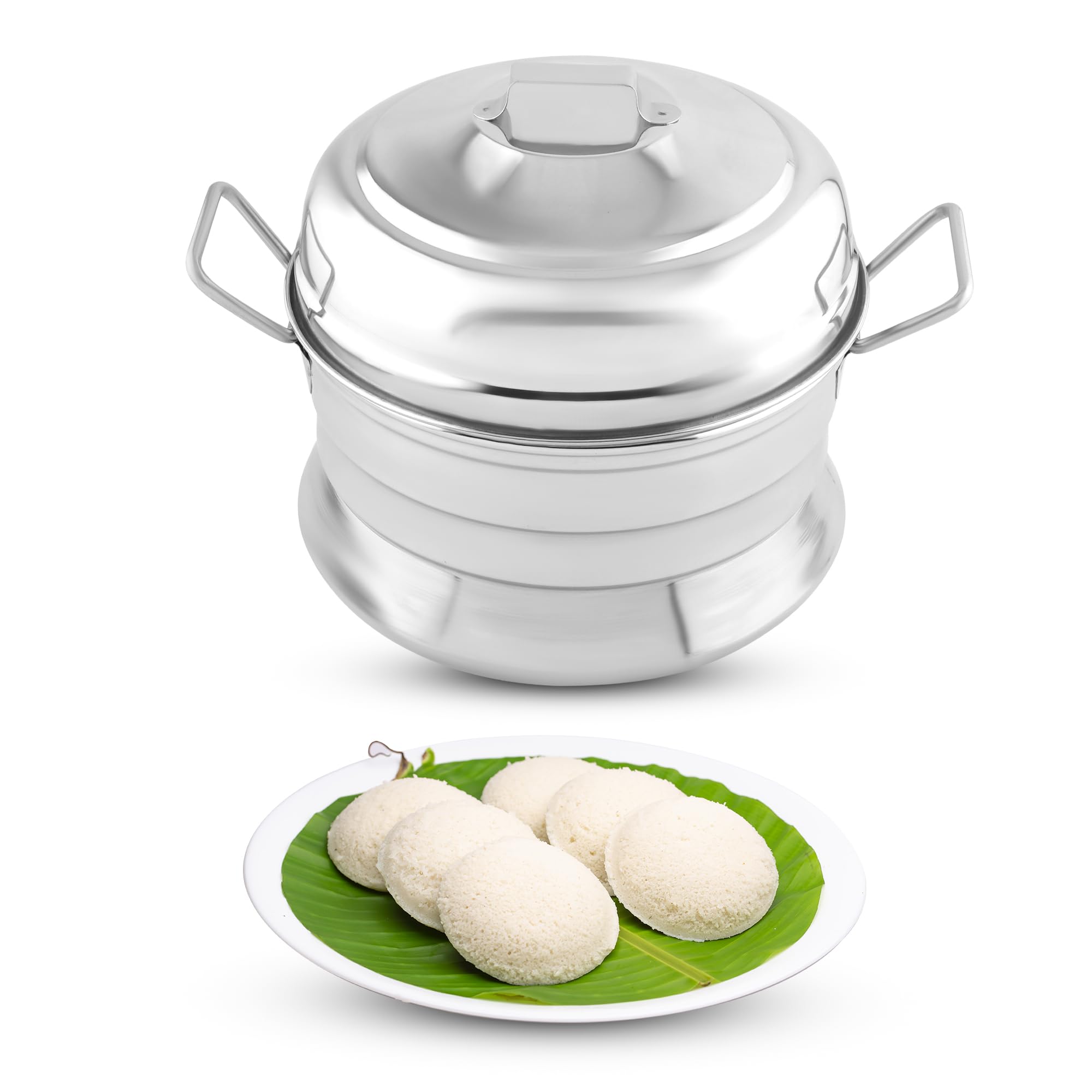 KSJONE Acciaio inossidabile tradizionale Idly Panai/Steamer/Maker con 3 piastre profonde (13 buchi), (argento)