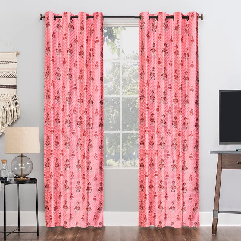 Image of Exporthub 2 Pieces Polyester Gajri Floral Digital 3D Printed Eyelet Door Curtains -Length 7 Feet (EHSPR827 74)