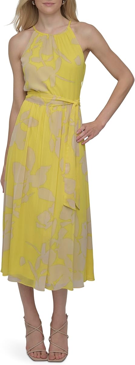 DKNY Women's Sleeveless Halter Midi Dress