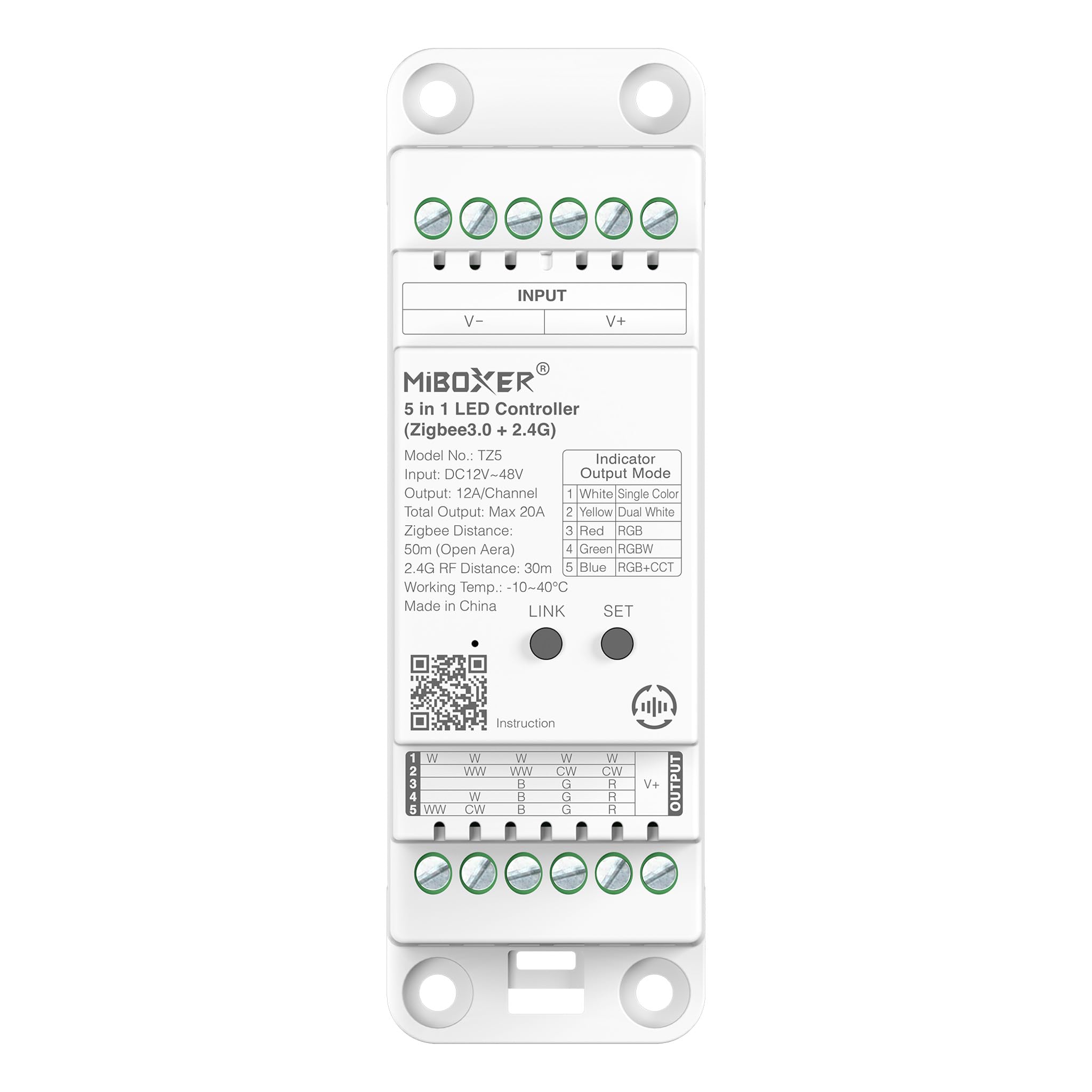 MiBoxer TZ5 5 en 1 LED Din Rail Controller Zigbee 3.0 + 2.4G RF | DC 12 – 48 V | 12 A por canal
