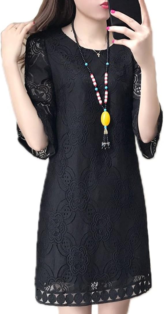 Amazon Co Jp レディース ワンピース チュニック レース 七分袖 Aライン ショート丈 ドレス 体型カバー 大きいサイズ 春 夏 服 ファッション小物