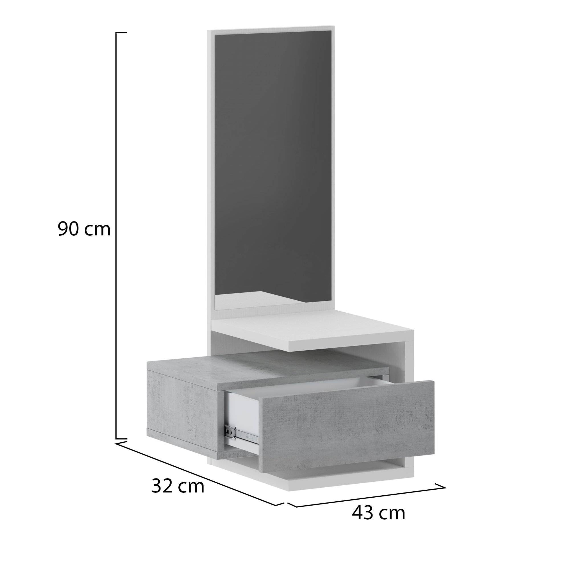 Dmora Mobile da Ingresso Seto 43x32x90h cm Bianco Specchio Incluso un Cassetto, Installazione Sospesa