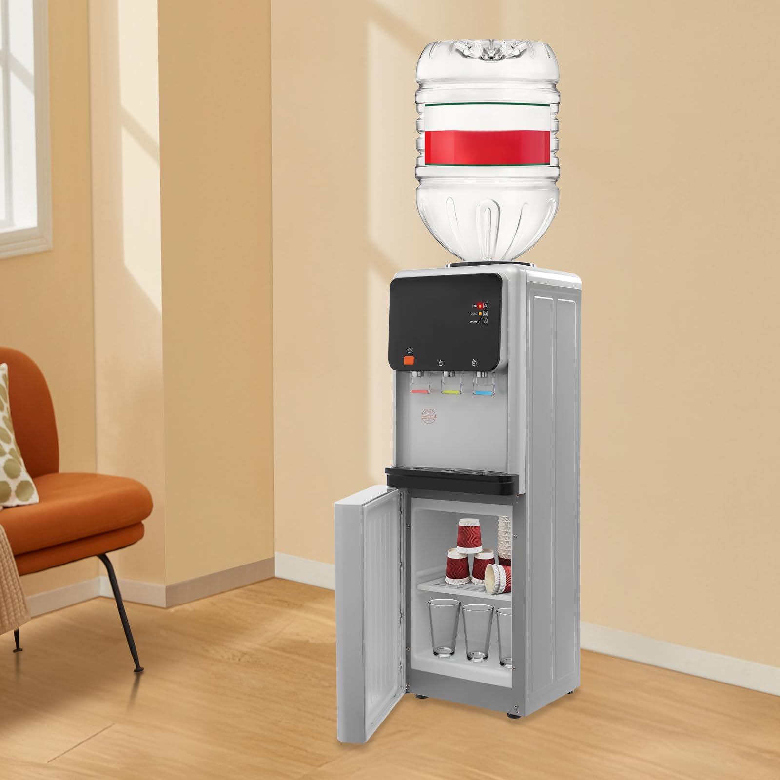 Wasserspender Trinkwasserspender Heißwasser Kaltwasser Spender Freistehend Elektrisch Schnellheizung für Zuhause Büro Schule 5L Heißwasser 2L Kaltwasser 500W Heizleistung