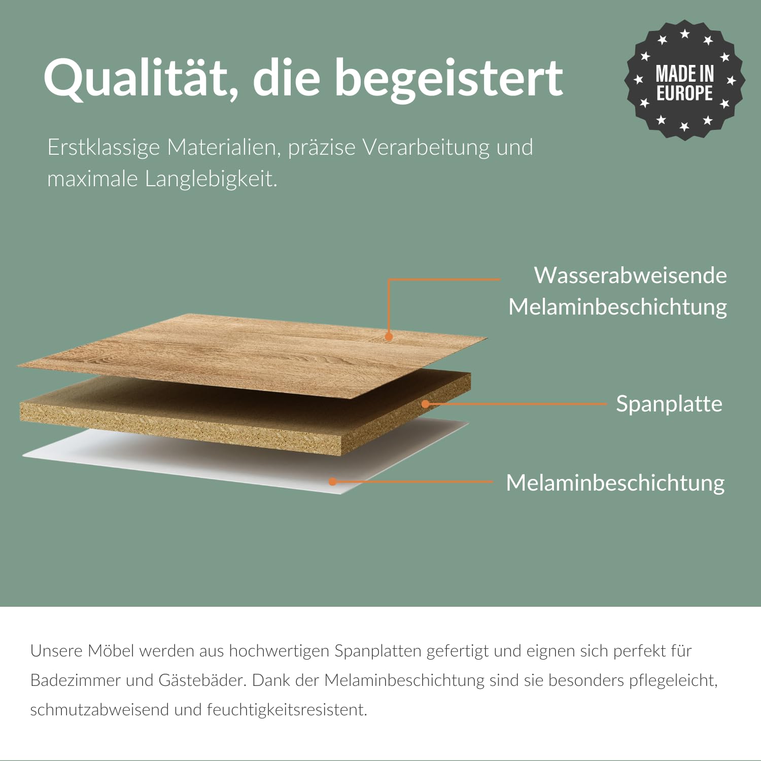 Planetmöbel Badmöbel Set Waschtisch mit Unterschrank 45 x 60 x 33 cm, Spiegel mit Beleuchtung 50 x 90 cm für Badezimmer, Gäste WC & Bad, Gold Eiche