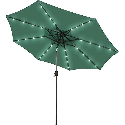 Blissun 9 ft Solar Umbrella, Patio Umbrella with 32 LED Lights, Outdoor Table Market Umbrella for Garden, Deck, Backyard (Seaglass)
