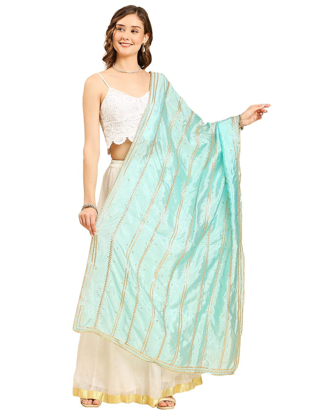 dupatta bazaar Dupattta Bazaar Women's Light Blue Silk Dupatta with Gotta Patti Work-picture-44