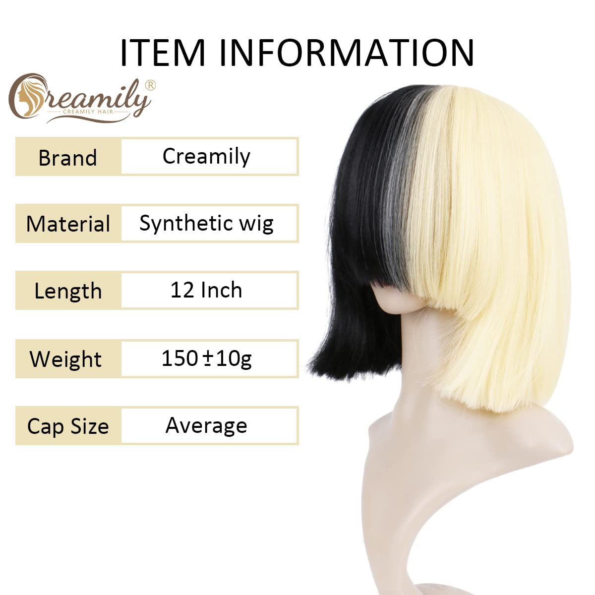 Condition photo showing New/Like New for creamily medium length straight wigs for women half blonde half black hair wig 2-tone dyed hair colorful wigs classic cosplay wig party halloween costume wigs for women girls