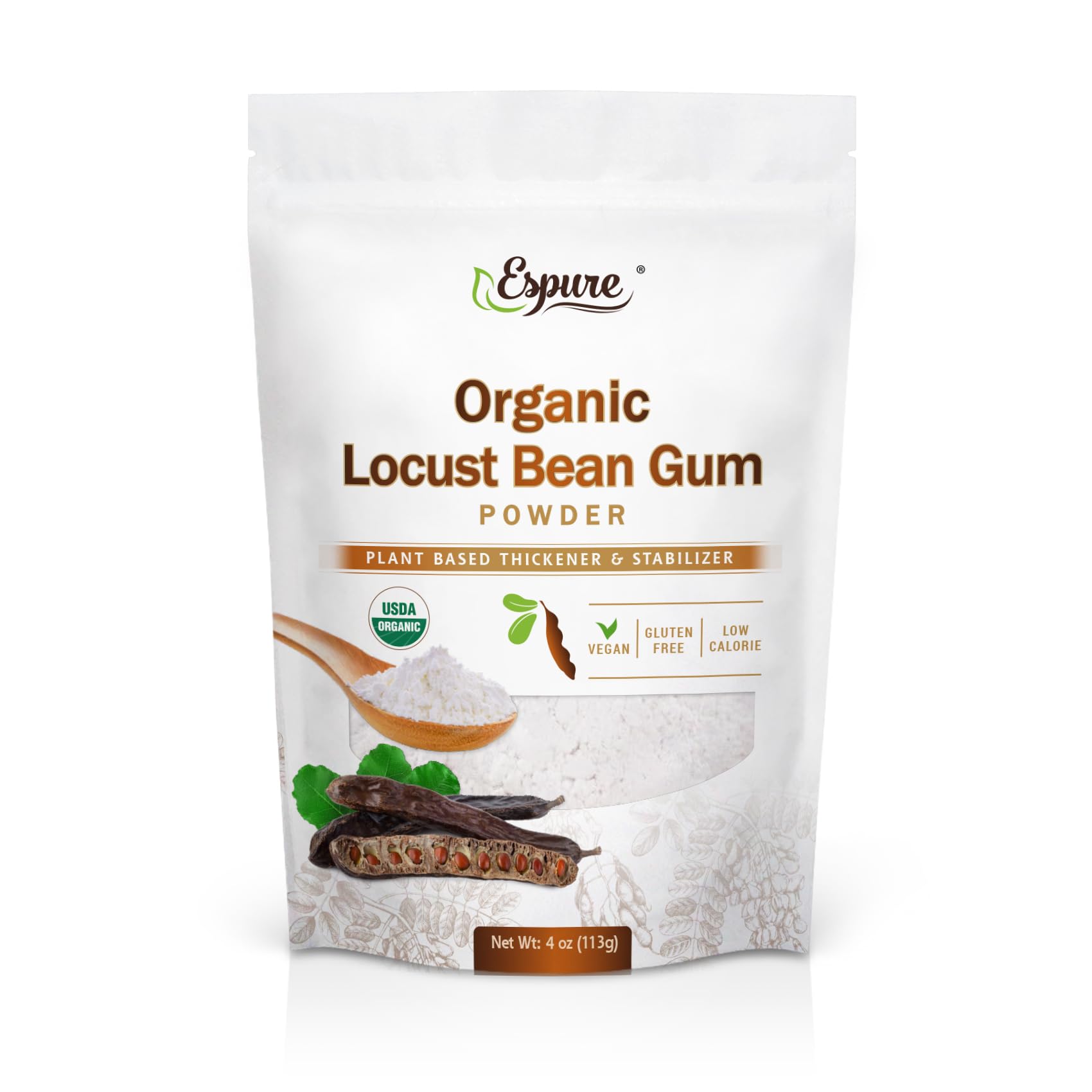 Espure Organic Locust Bean Gum Powder, USDA Certified Organic, Non-GMO, Vegan; 4oz