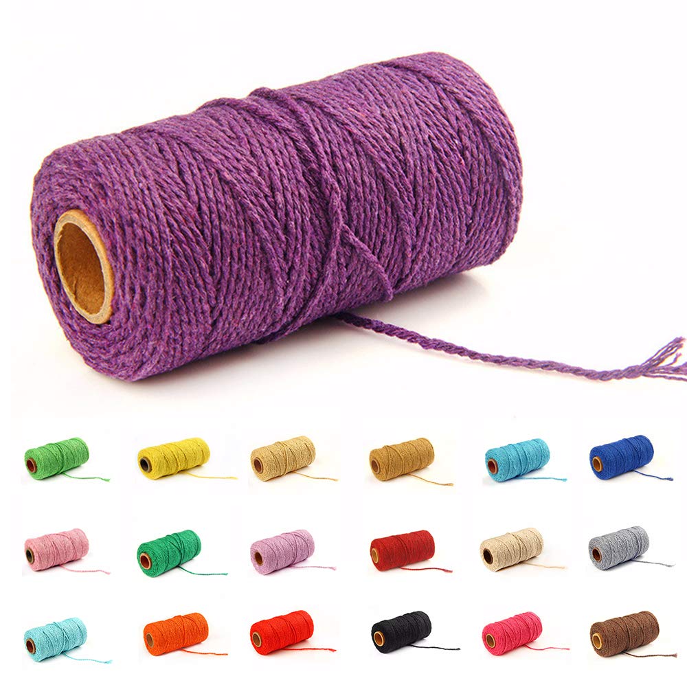 Macrame Cotton Cord 2mm 109 Yard Cotton Rope Colored Craft Cord for DIY Crafts Plant Hangers (Purple)