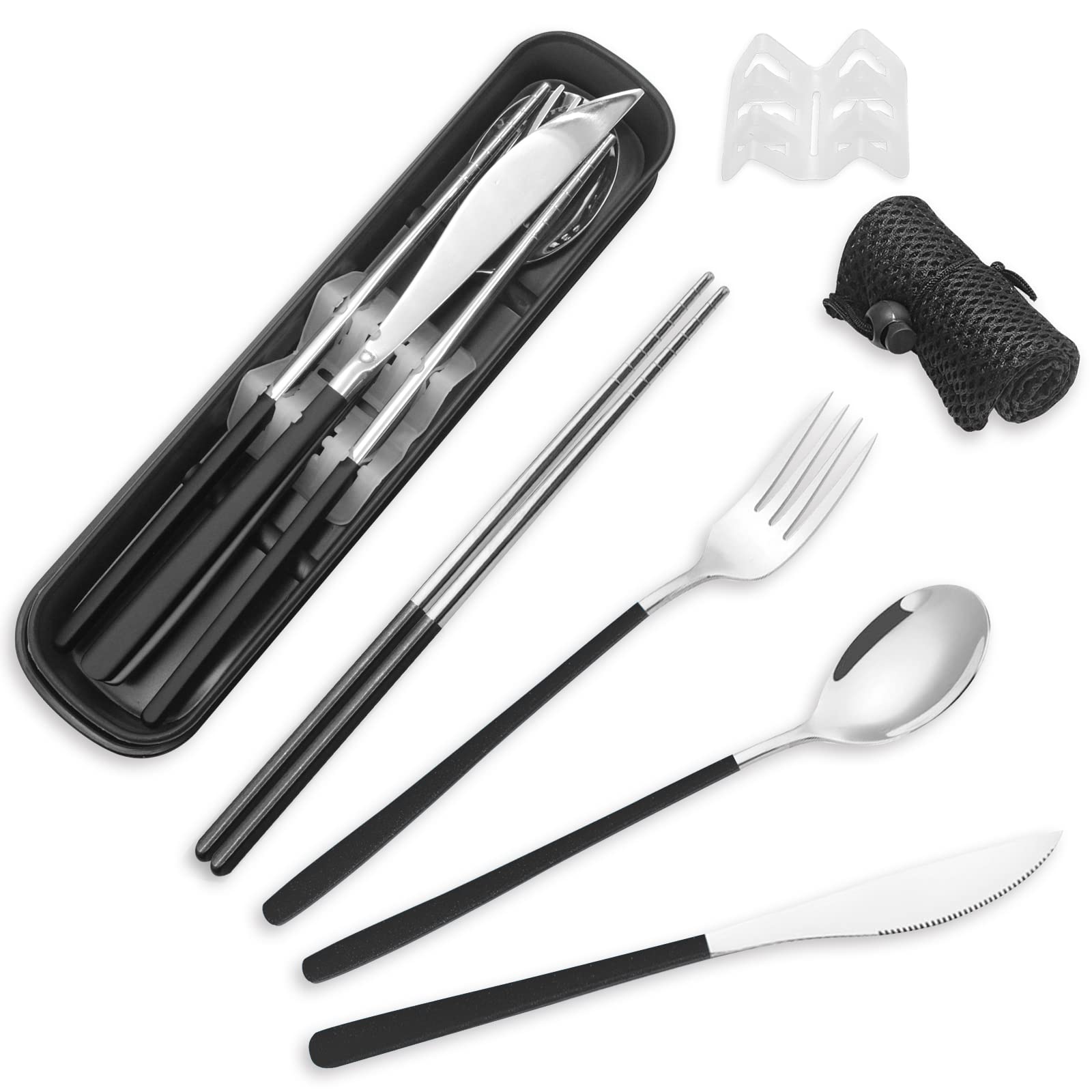 LBOYLOVE Cutlery Set,Spoon Set, Travel Silverware Set With Boxes, Including Forks, Spoons, Knives, Chopsticks, Portable Tableware Set for Lunch, Box Office, Picnics, and Daily Dining