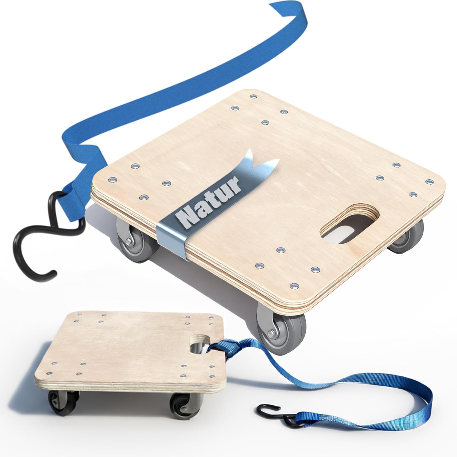 Rollbrett mit Zugseil 30×30 cm | Schwerlast-Transportroller 200 kg Tragkraft | Möbelroller & Pflanzenroller für Möbel, Kisten & Pflanzkübel | Transportbrett mit Rollen | Umzugsroller