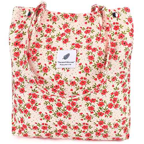 Image of Ayieyill Corduroy Tote Bag for Women Canvas Shoulder Cord Purse with Inner Pocket