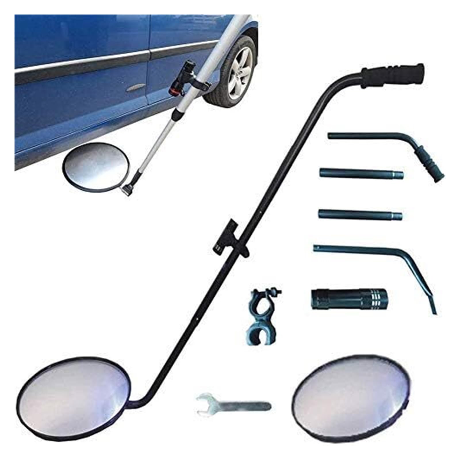 Specchi di Ispezione, Specchietto Telescopico, Maniglie telescopiche Regolabili, specchi con Ruote e luci a LED con Diametro di 12 Pollici