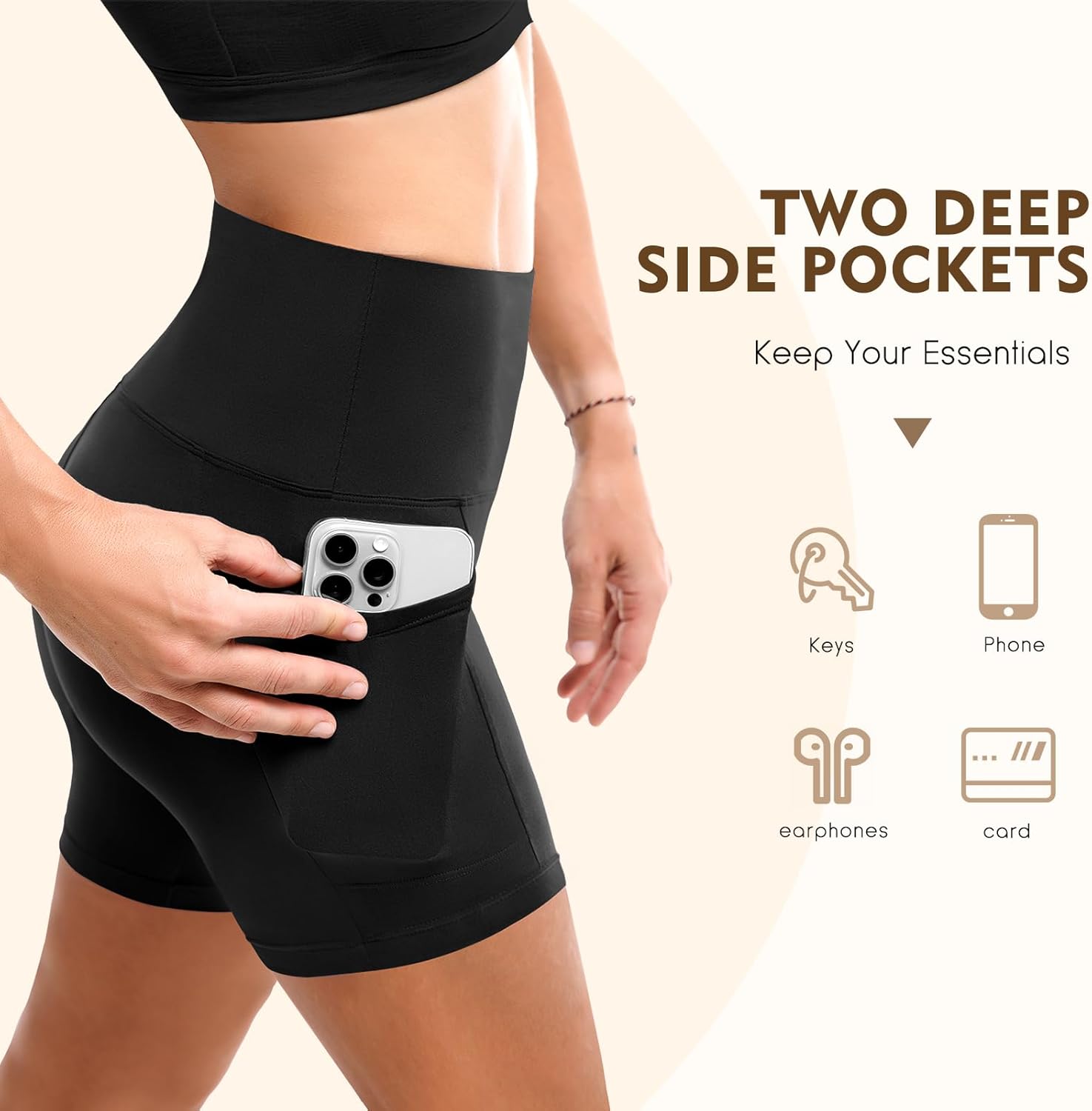 CADITEX Biker Shorts with Pockets for Women, 2 Pack High Waisted Spandex Yoga Shorts - Image 4