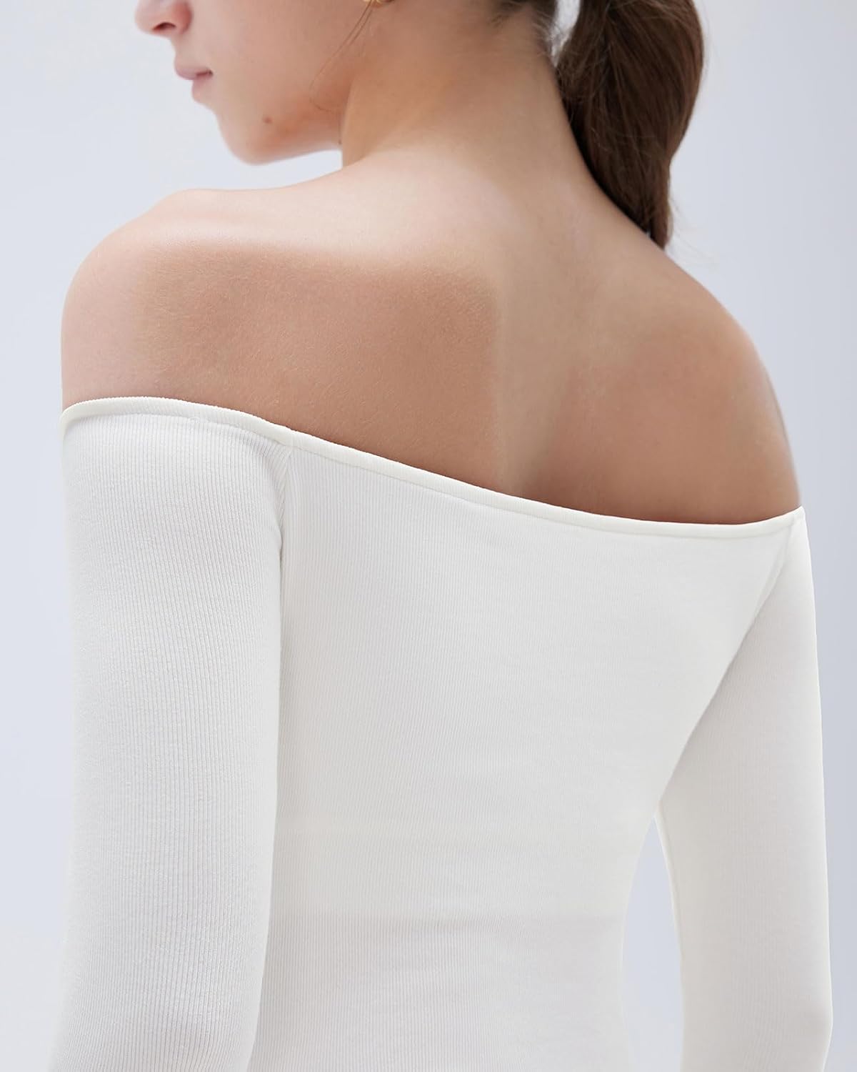 SUUKSESS Women Padded Off The Shoulder Tops Ribbed Long Sleeve Shirts Fall Basic - Image 4