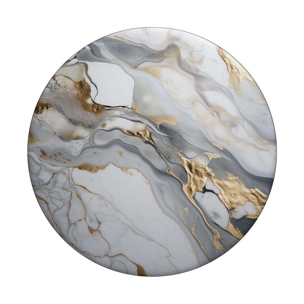 White Marble with Gold and Blue Pattern PopSockets Swappable PopGrip, Black - Image 3