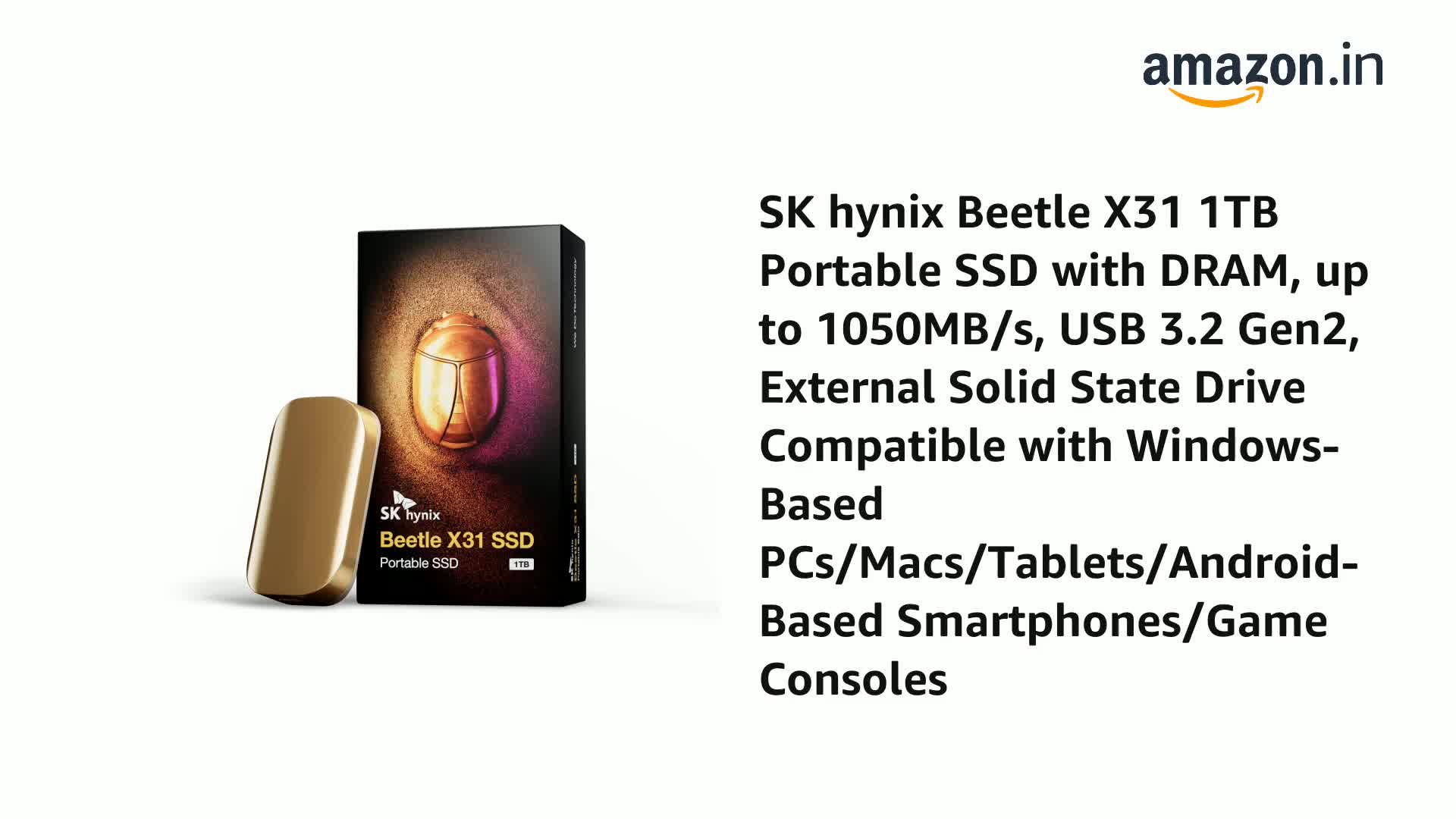 SK hynix Beetle X31 1TB Portable SSD with DRAM, up to 1050MB