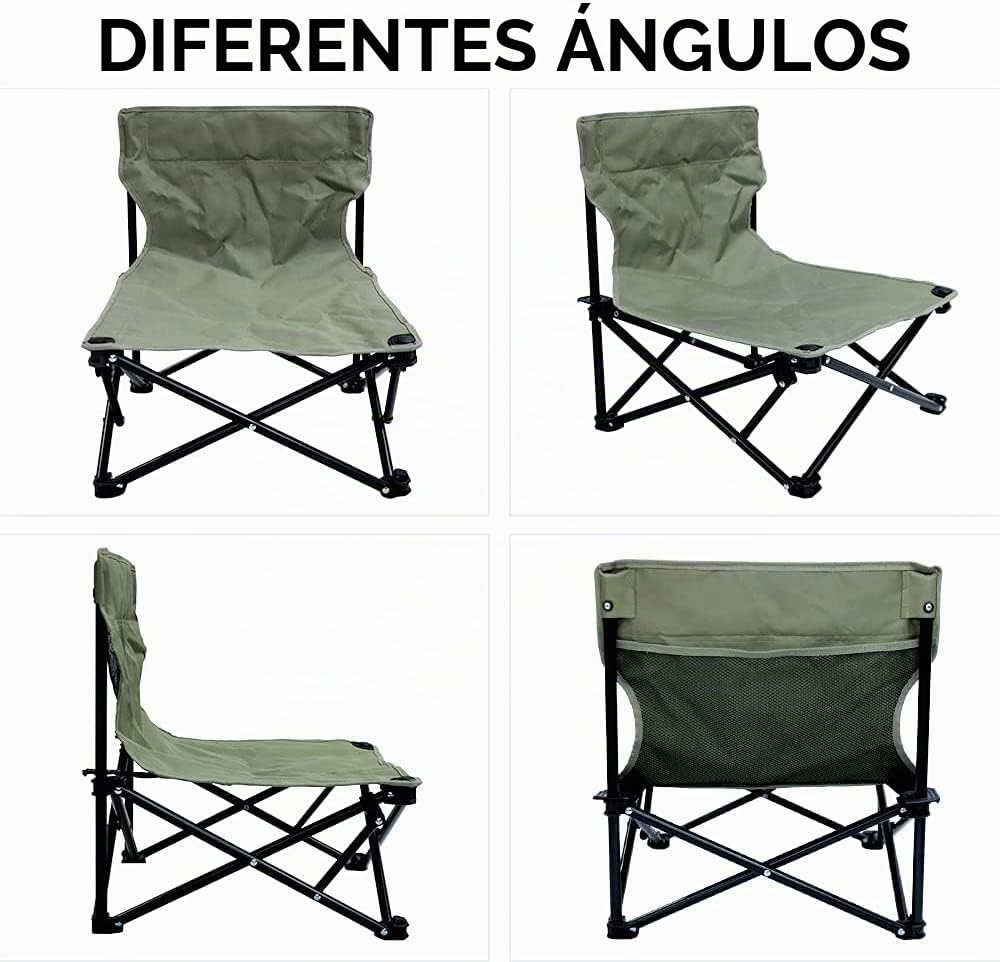 Silla plegable de camping – Silla plegable de playa y picnic, perfil bajo, respaldo bajo
