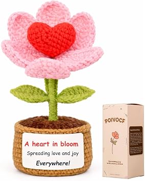 POIVOCF Positive Crochet Tulip Keepsake with Heart Message, Uplifting Friendship Gift for Women, Best Friend, Coworker, Sister, Thinking of You Gift