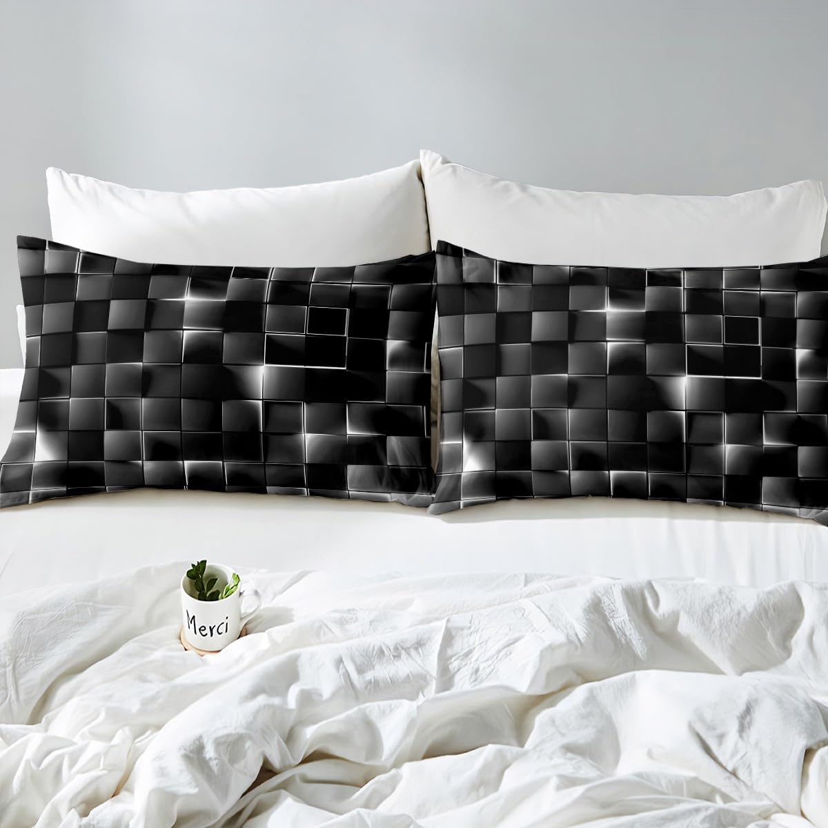 Feelyou Silver and Black Bedding Set King Size Kids Light Geometric Comforter Cover Set for Boys Teens Duvet Cover Modern Style Bedspread Cover Room Decor Quilt Cover